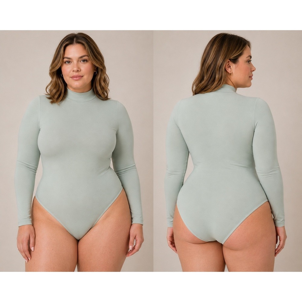 SKIMS Essential Mock Neck Long Sleeve Bodysuit Agave Green 4X/5X